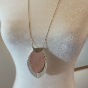 Maurices Gold with Pink/White Faux Leather Boho Pendant NWT